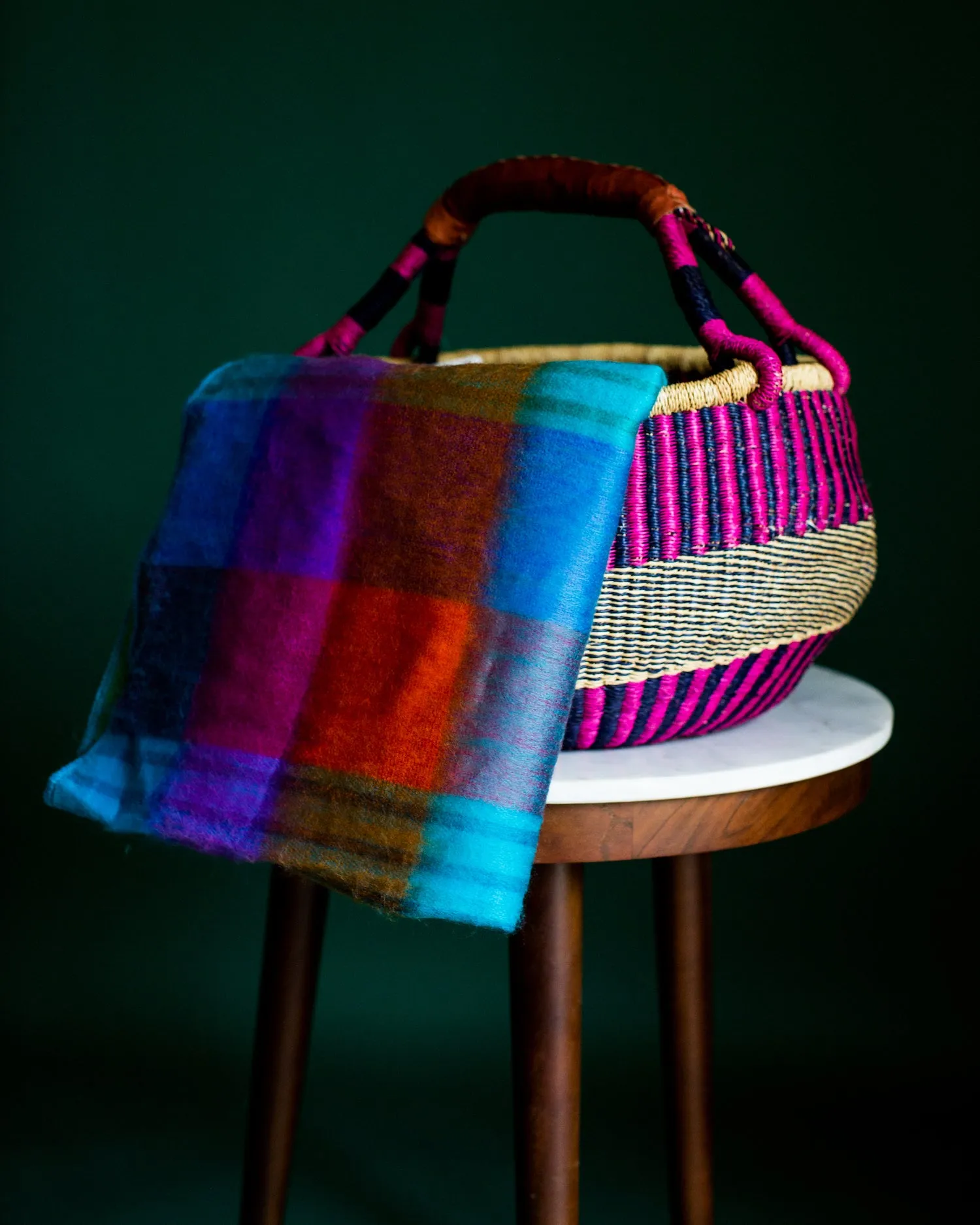 Bolga African Market Basket and Ecuadorian Blanket Set