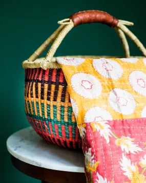 Bolga African Market Basket and Kantha Throw Set