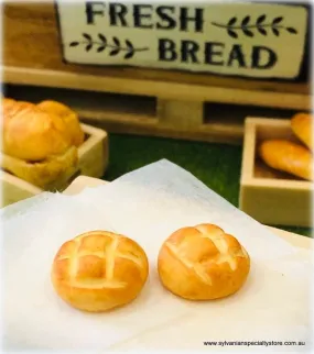 Bread Buns x 2 - Criss Cross top  - 1 cm diameter -  Miniature
