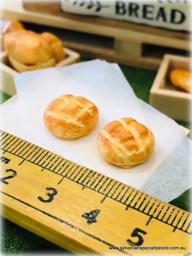 Bread Buns x 2 - Criss Cross top  - 1 cm diameter -  Miniature