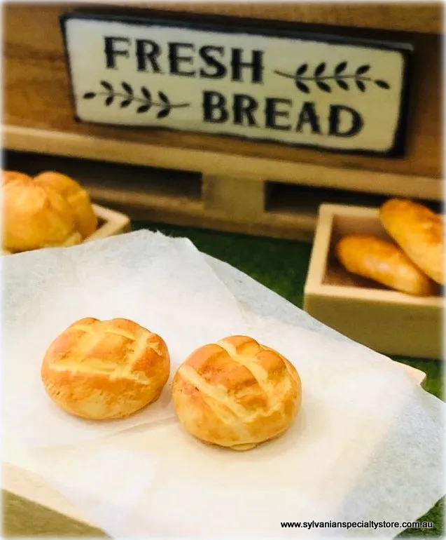Bread Buns x 2 - Criss Cross top  - 1 cm diameter -  Miniature
