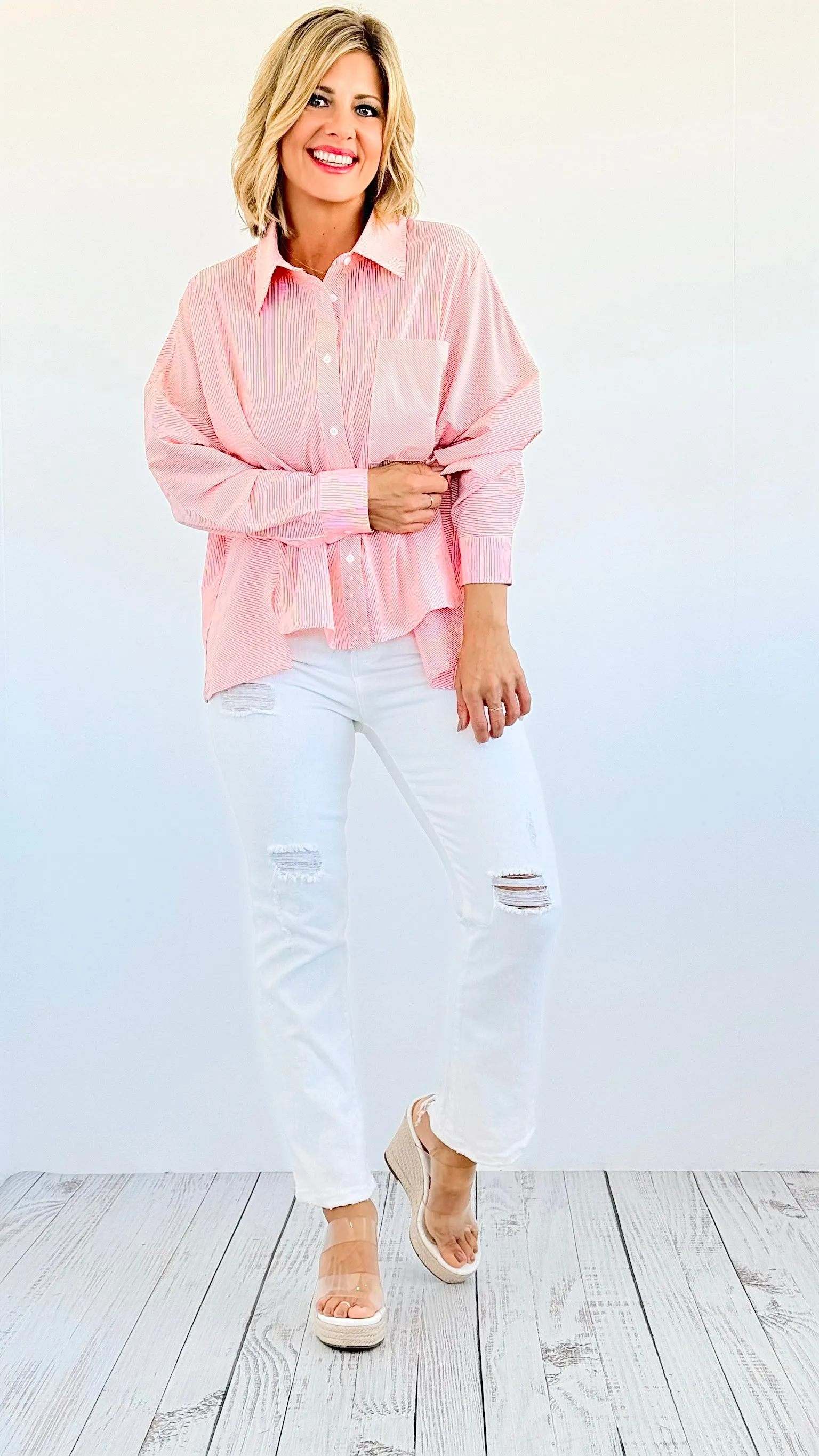 Breezy Mornings Button-Down Top - Orange
