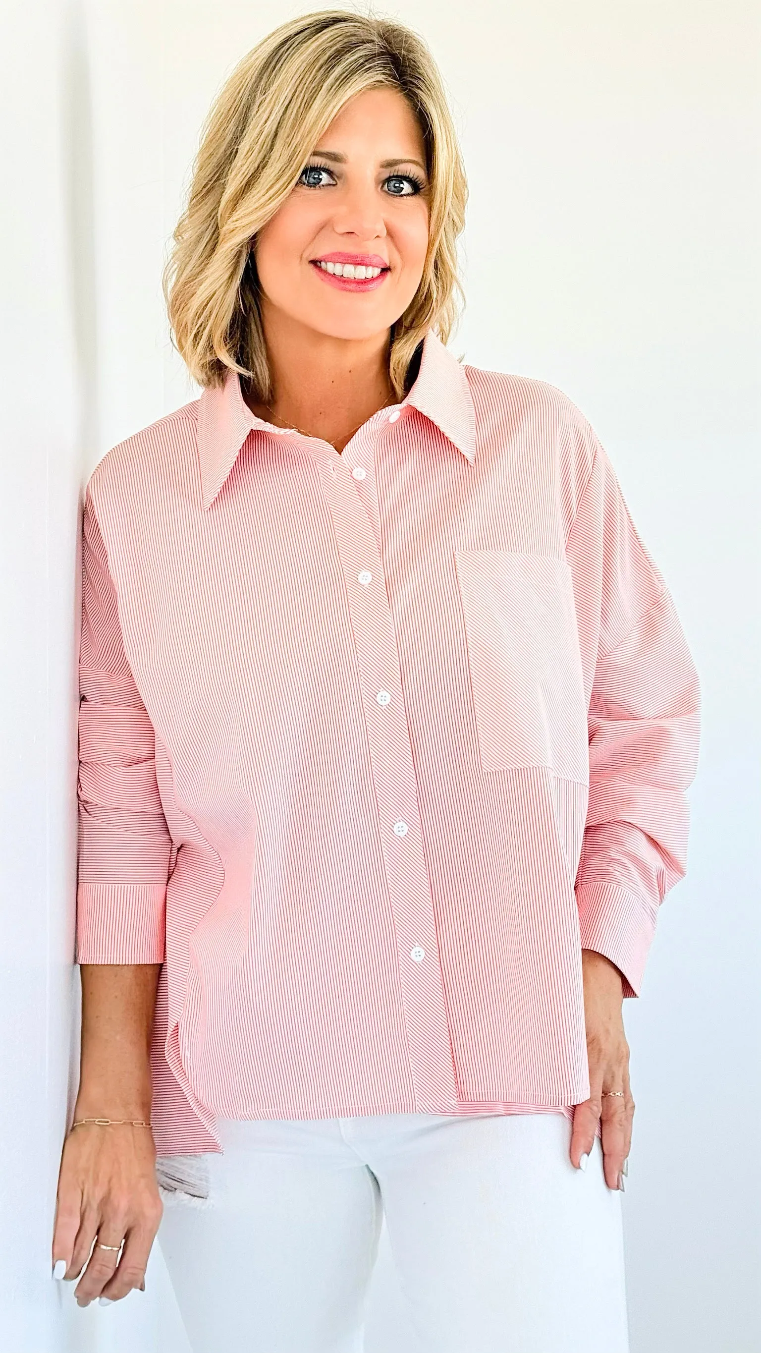 Breezy Mornings Button-Down Top - Orange
