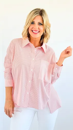 Breezy Mornings Button-Down Top - Orange
