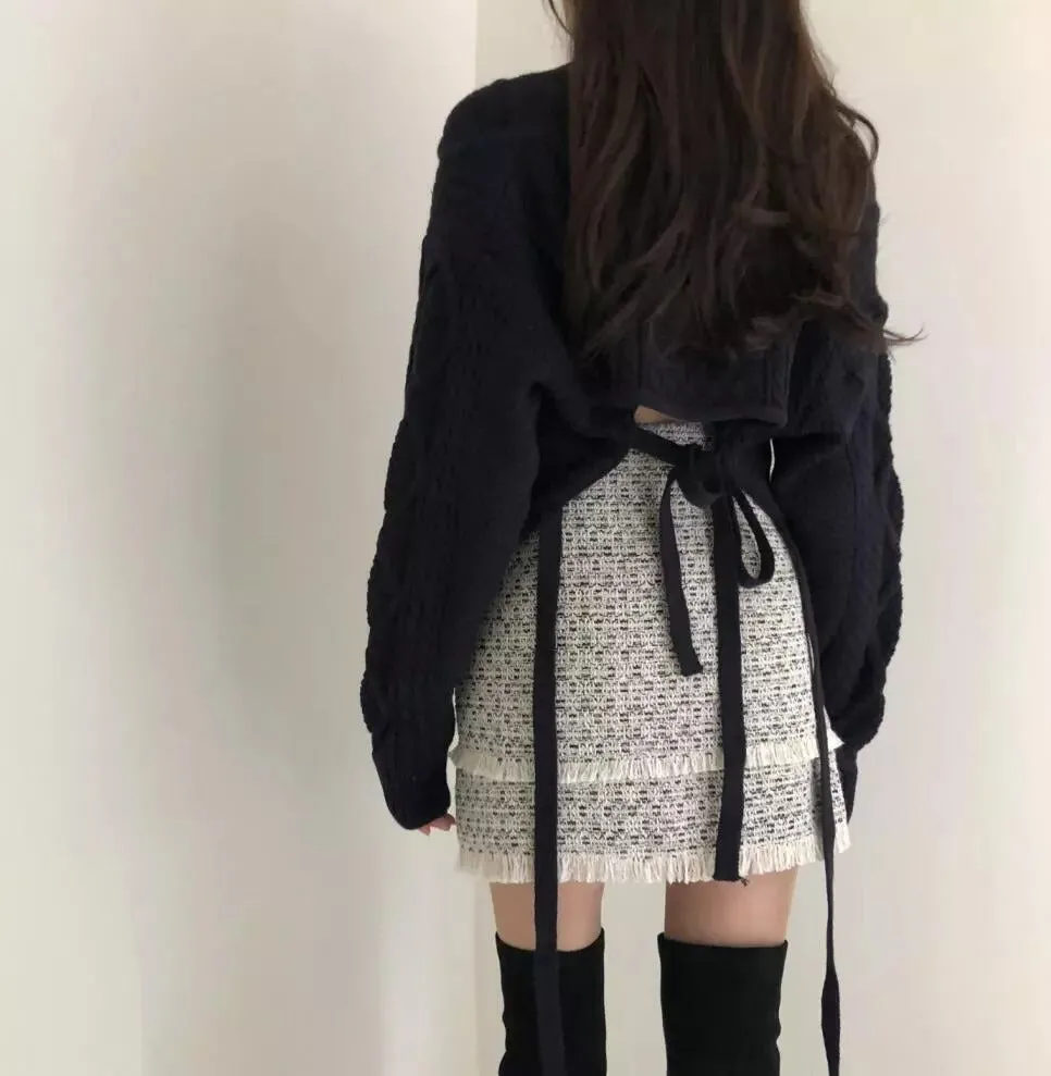 Breezy Mornings Knit Tie-Back Cropped Sweater