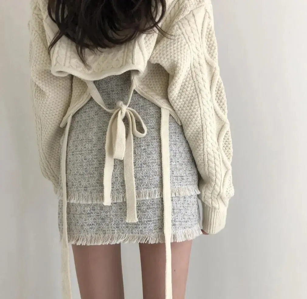 Breezy Mornings Knit Tie-Back Cropped Sweater