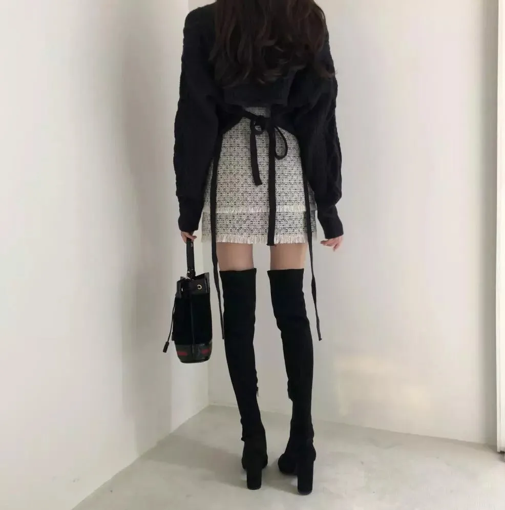 Breezy Mornings Knit Tie-Back Cropped Sweater