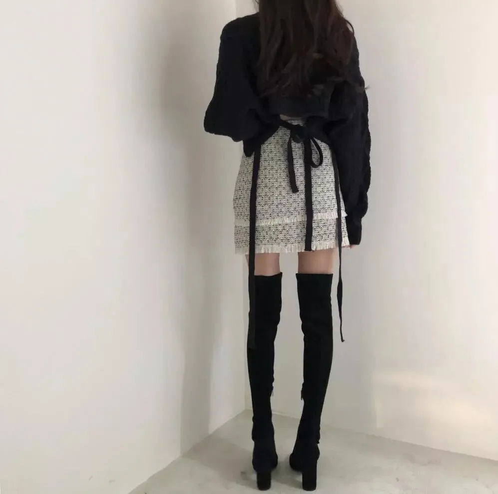 Breezy Mornings Knit Tie-Back Cropped Sweater