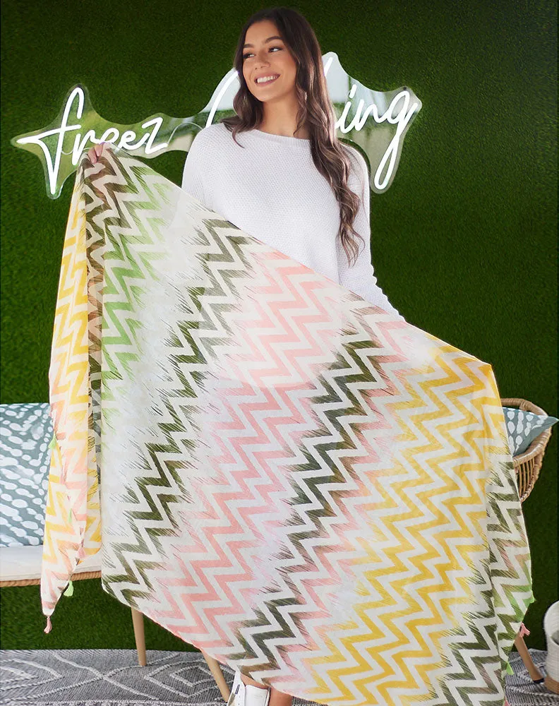 Bright Zig Zag Print Scarf