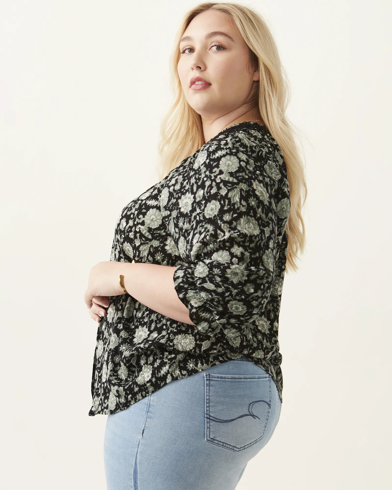 Brittany Button Down Blouse | Forest Green / Ivory