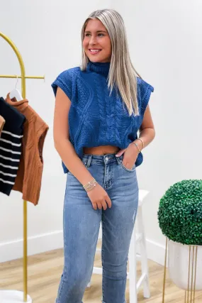 Calm & Cozy Sleeveless Mock Neck Sweater - Dusty Blue