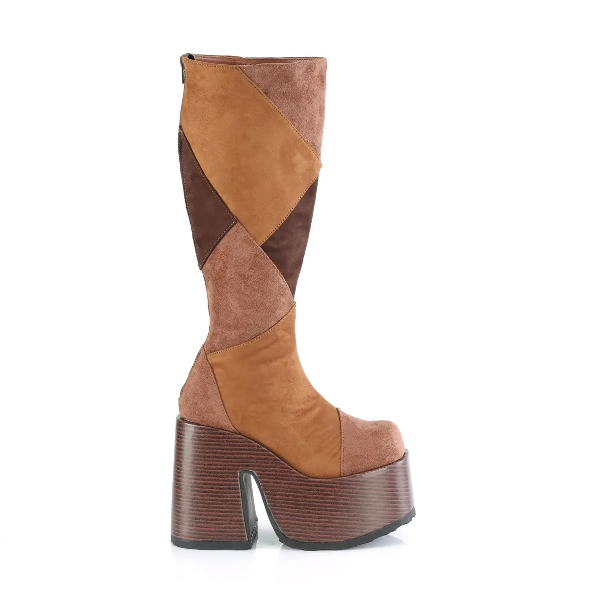 CAMEL-280 DemoniaCult Brown Multi Vegan Suede Sexy Women's Mid-Calf & Knee High Boots (Alternative Footwear)