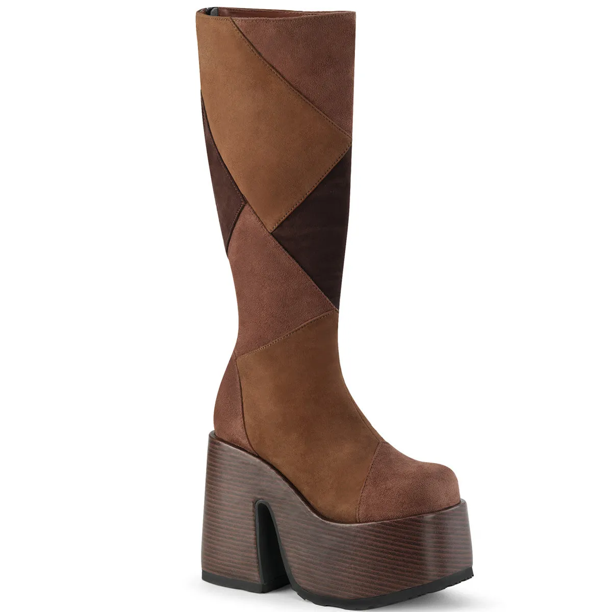 CAMEL-280 DemoniaCult Brown Multi Vegan Suede Sexy Women's Mid-Calf & Knee High Boots (Alternative Footwear)