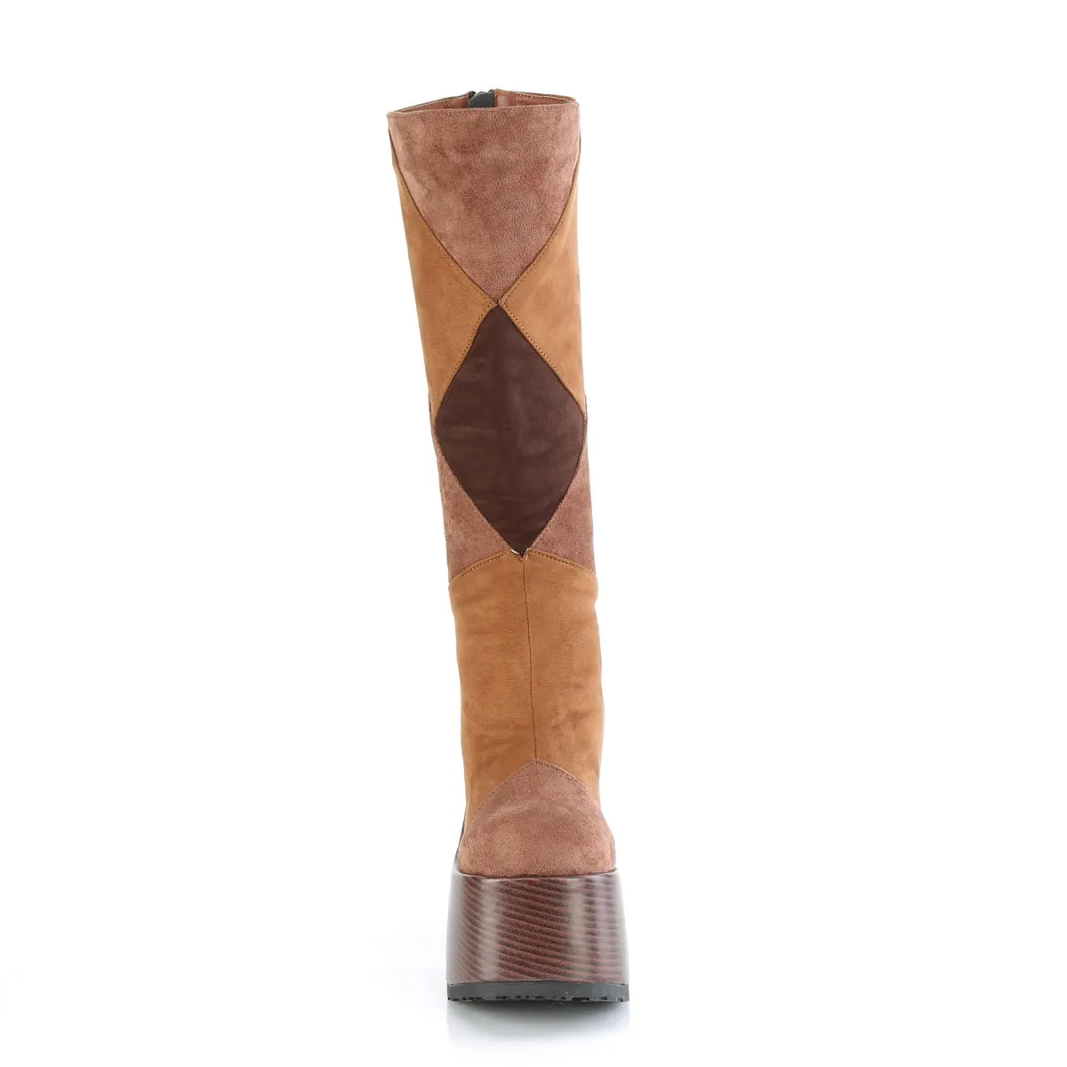 CAMEL-280 DemoniaCult Brown Multi Vegan Suede Sexy Women's Mid-Calf & Knee High Boots (Alternative Footwear)