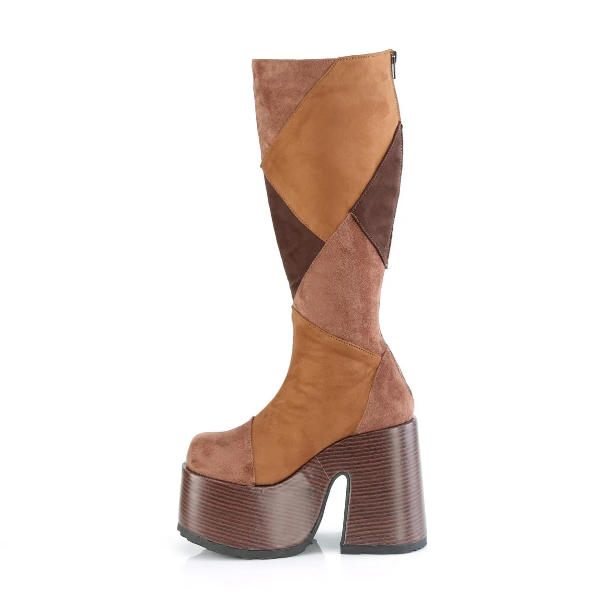 CAMEL-280 DemoniaCult Brown Multi Vegan Suede Sexy Women's Mid-Calf & Knee High Boots (Alternative Footwear)