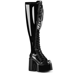 CAMEL-300WC DemoniaCult Black Patent Sexy Women's Over-the-Knee Boots (Alternative Footwear)