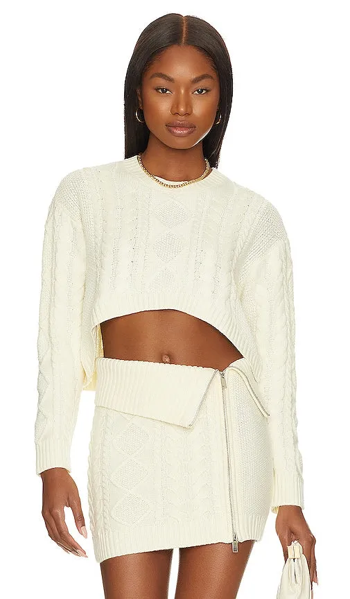 Camila Coelho Carmen Cropped Cable Crew in Ivory