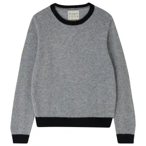 Cashmere Contrast Crew in Mid Grey and Black