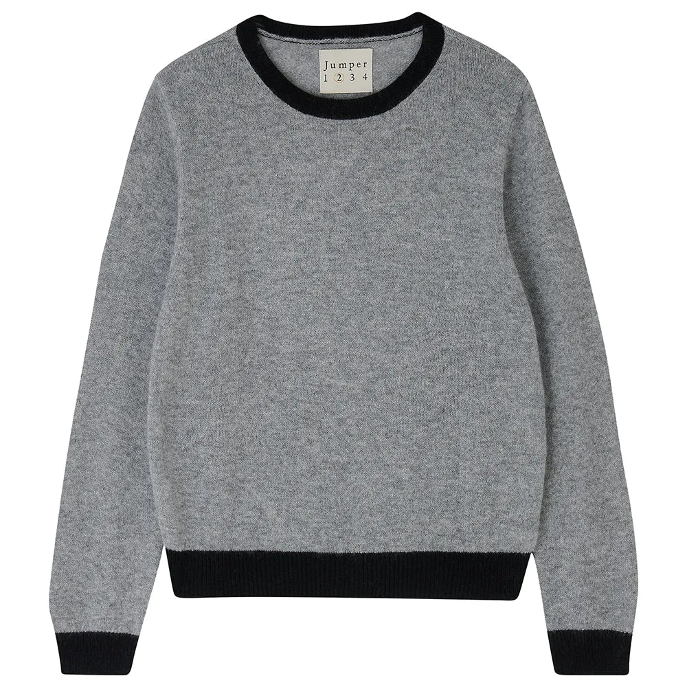 Cashmere Contrast Crew in Mid Grey and Black