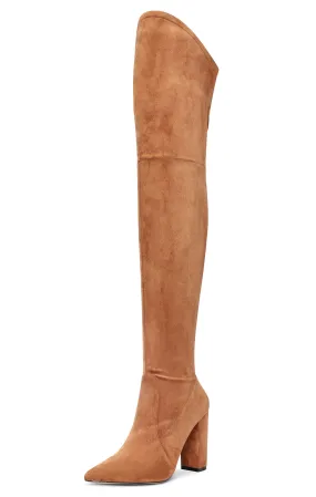 CASTAMERE Womens High Heels Over The Knee Boots Sexy Pointy Toe Chunky Block 10CM Heel Boot with Zipper