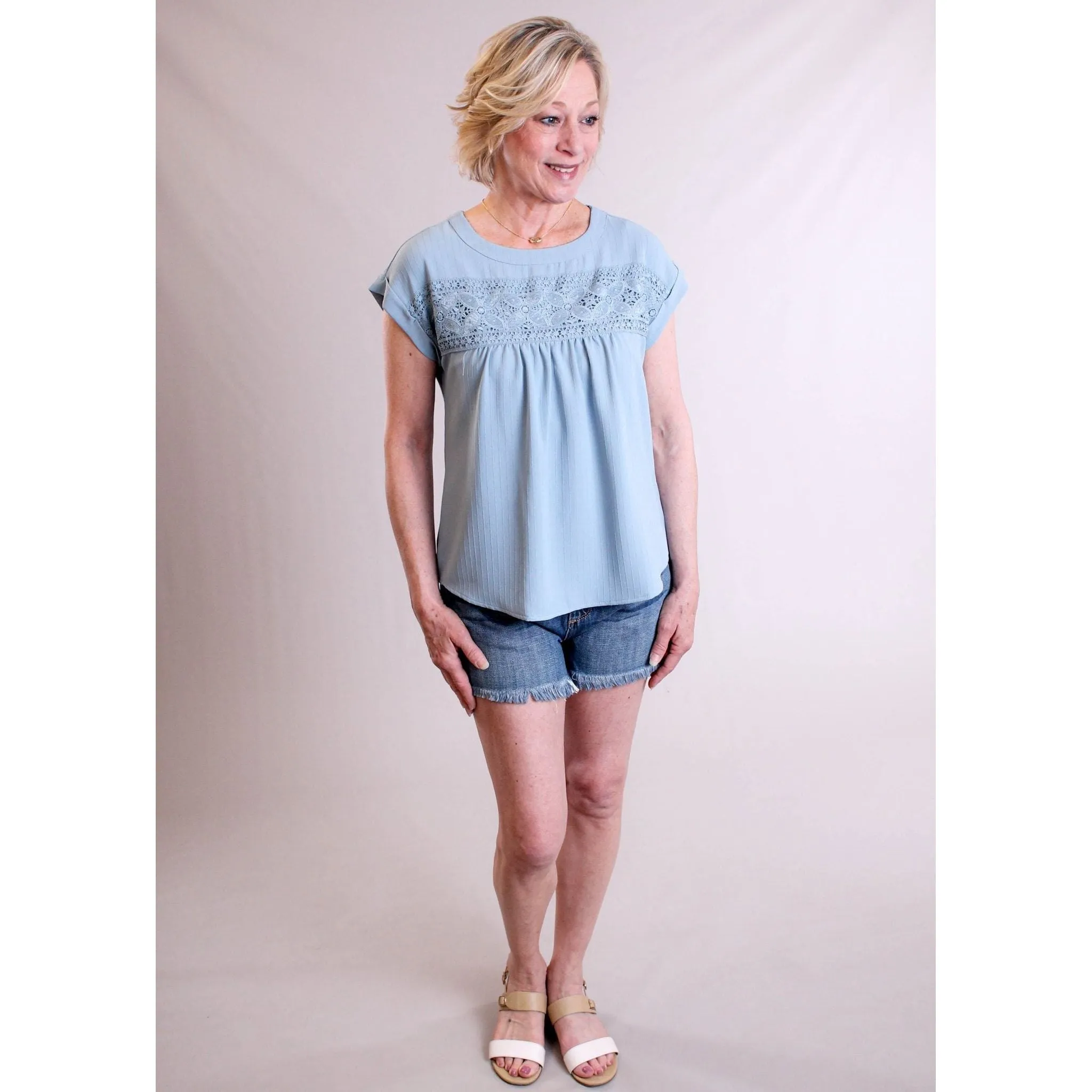 Cello Mid Rise Denim Short with Frayed Hem