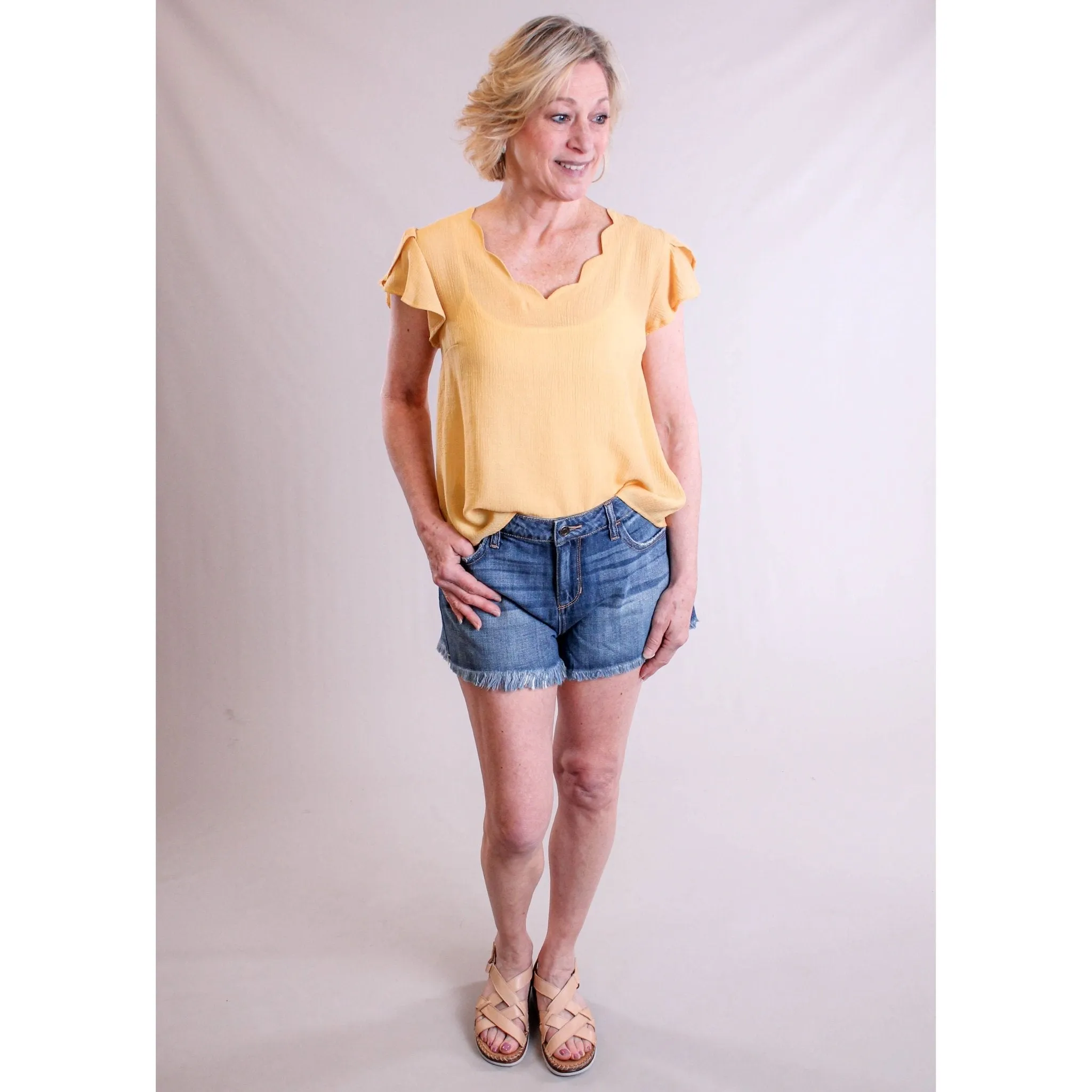 Cello Mid Rise Denim Short with Frayed Hem