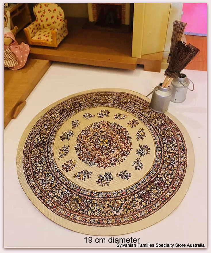 Circle Turkish Rug - Blue/Cream - 19cm diameter