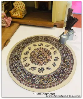 Circle Turkish Rug - Blue/Cream - 19cm diameter
