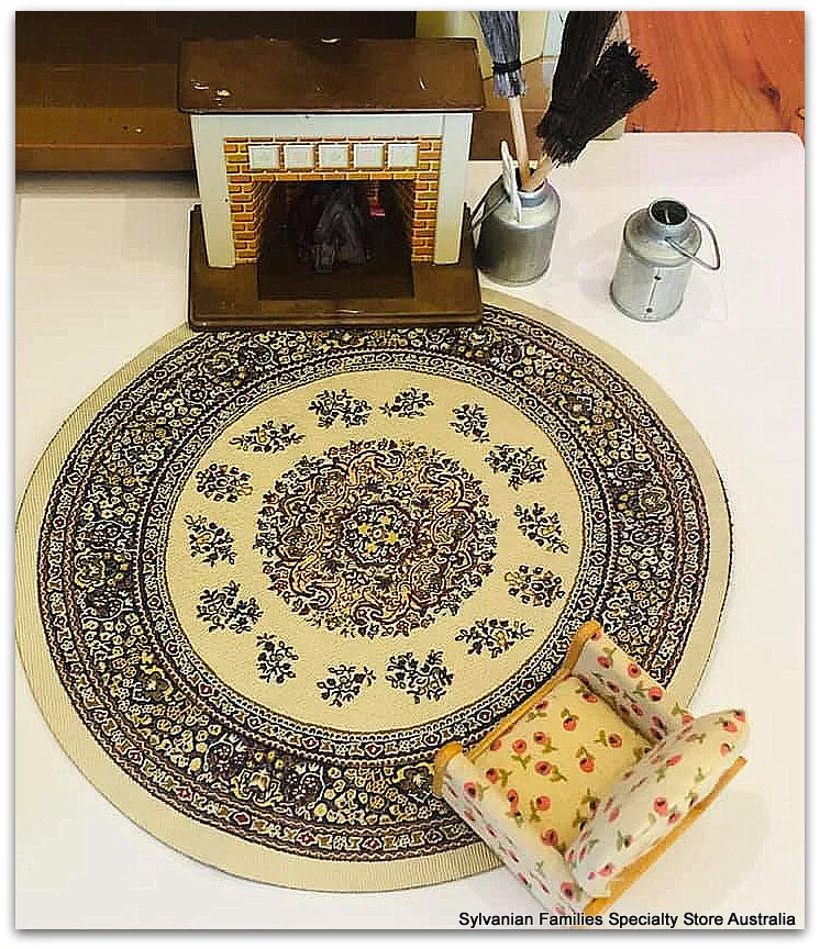 Circle Turkish Rug - Blue/Cream - 19cm diameter