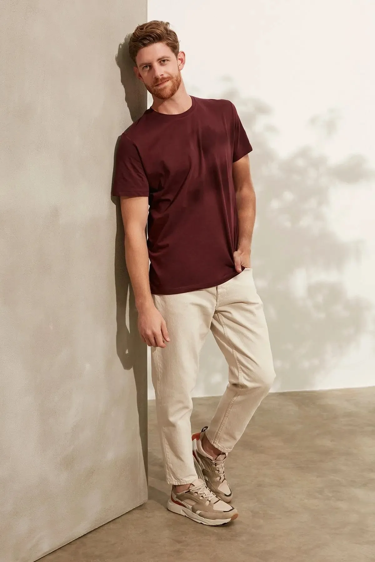Claret Red Round Neck Men's T-Shirt