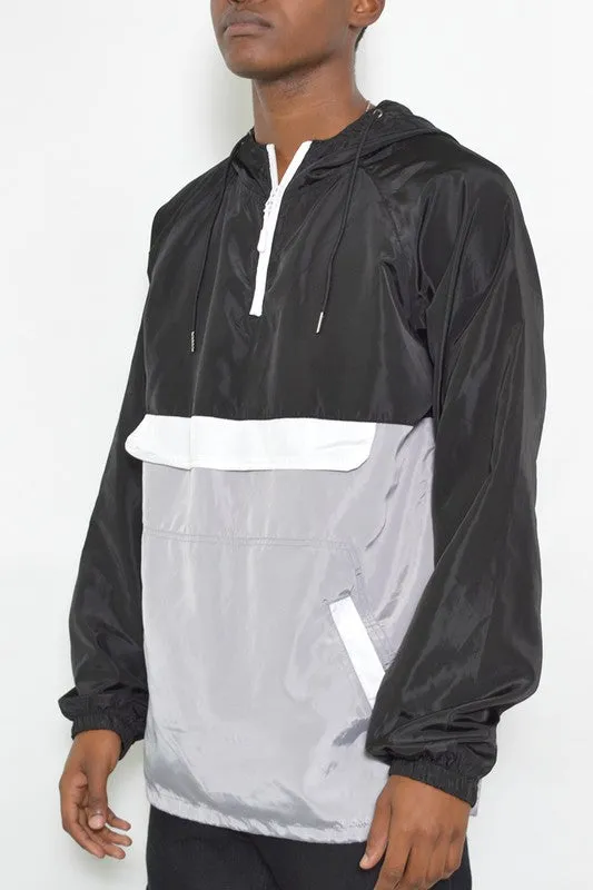 Color Block Striped  Pullover Windbreaker
