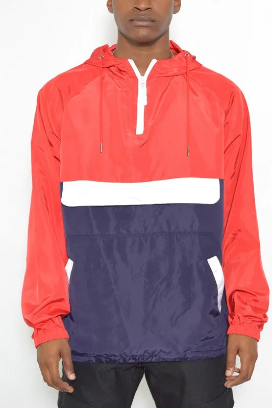 Color Block Striped  Pullover Windbreaker