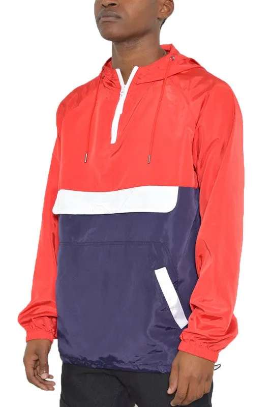 Color Block Striped  Pullover Windbreaker
