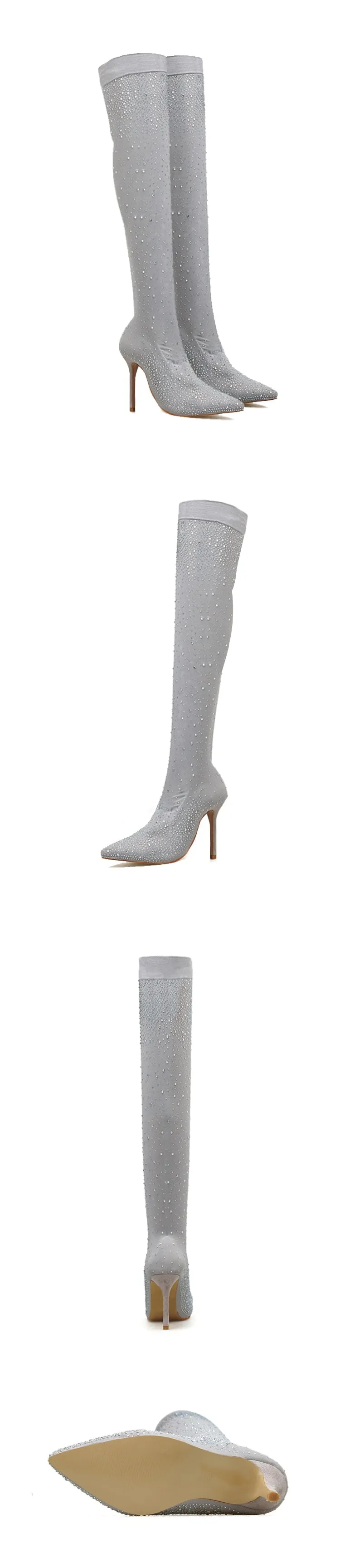 Crystal Stretch Fabric Sock Boots