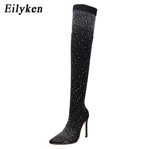 Crystal Stretch Fabric Sock Boots