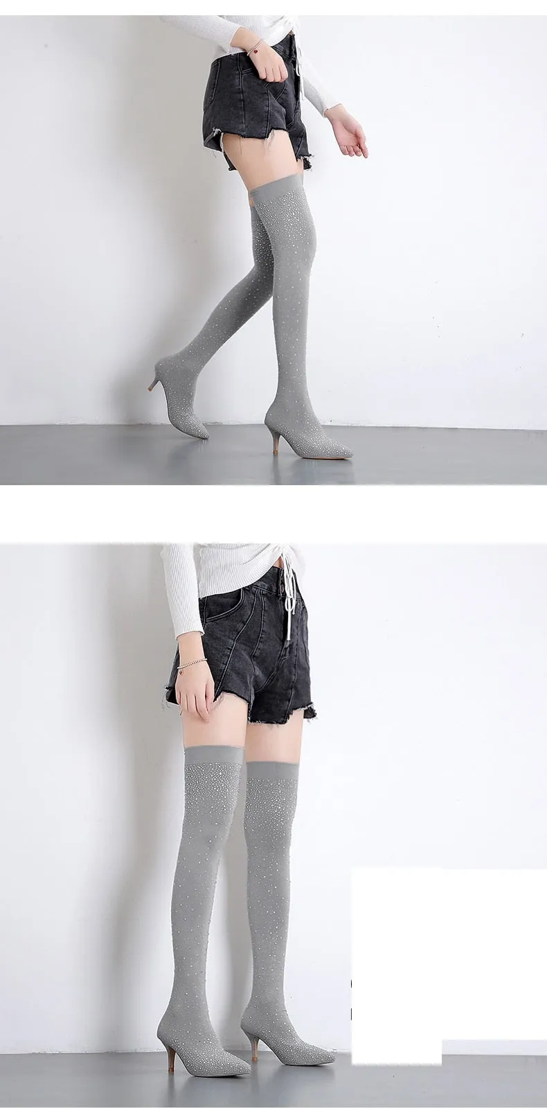 Crystal Stretch Fabric Sock Boots