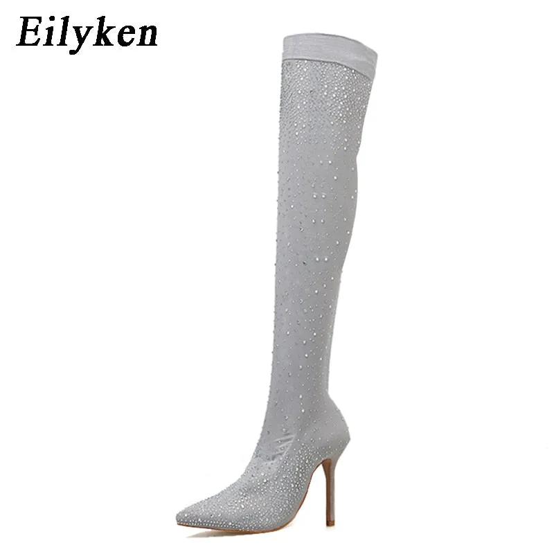 Crystal Stretch Fabric Sock Boots