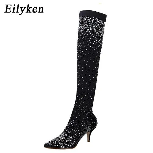 Crystal Stretch Fabric Sock Boots