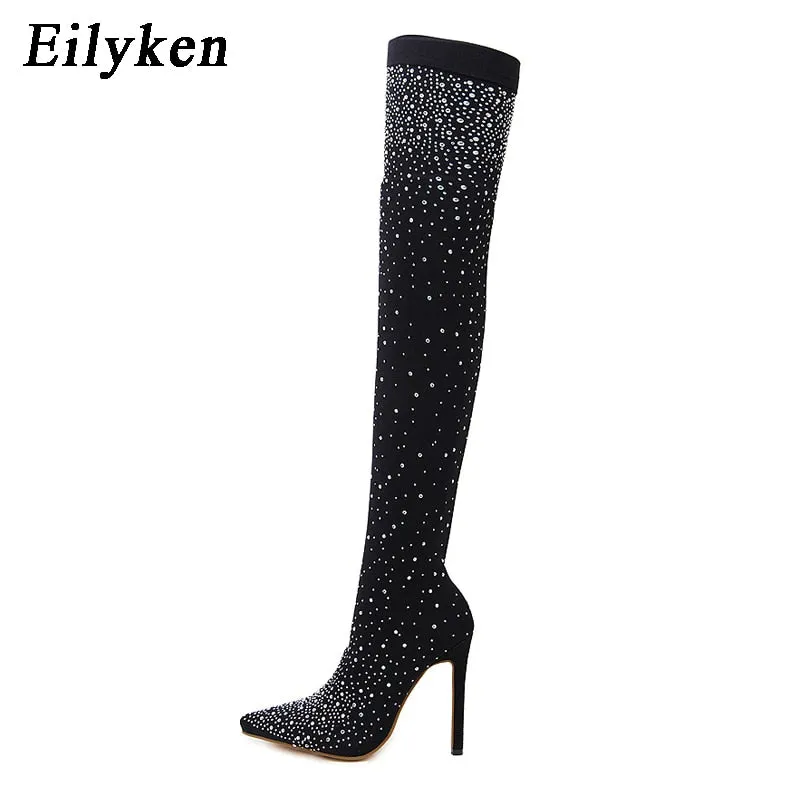 Crystal Stretch Fabric Sock Boots