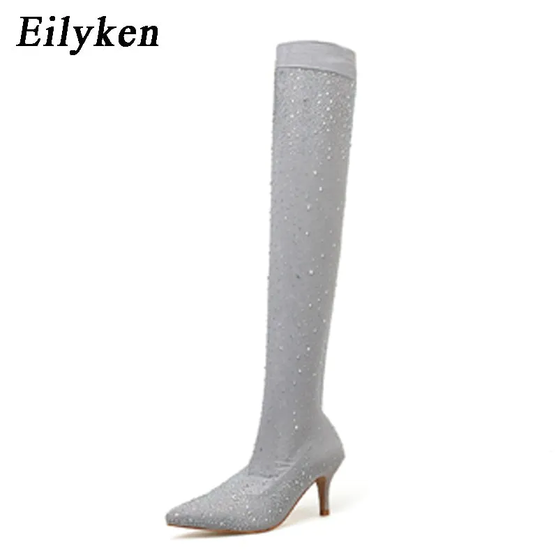 Crystal Stretch Fabric Sock Boots