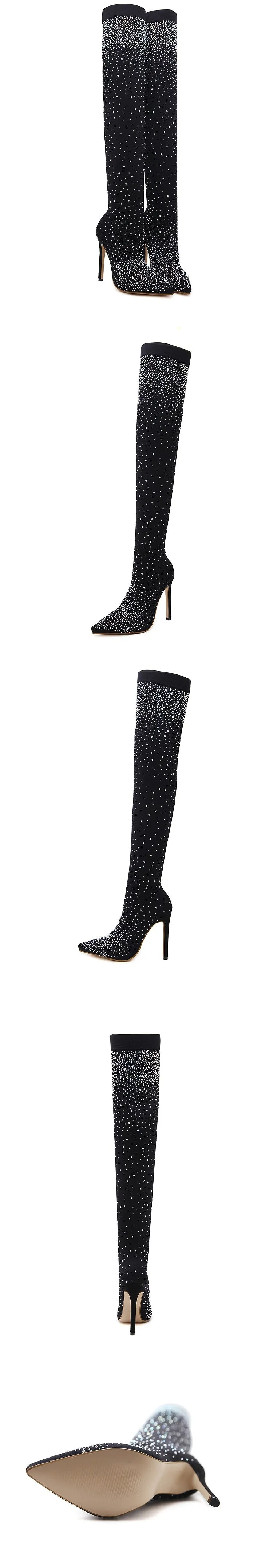 Crystal Stretch Fabric Sock Boots