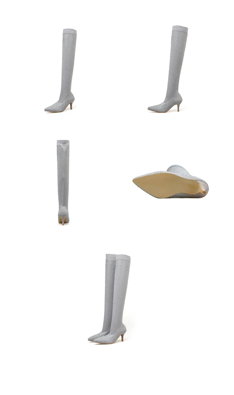 Crystal Stretch Fabric Sock Boots