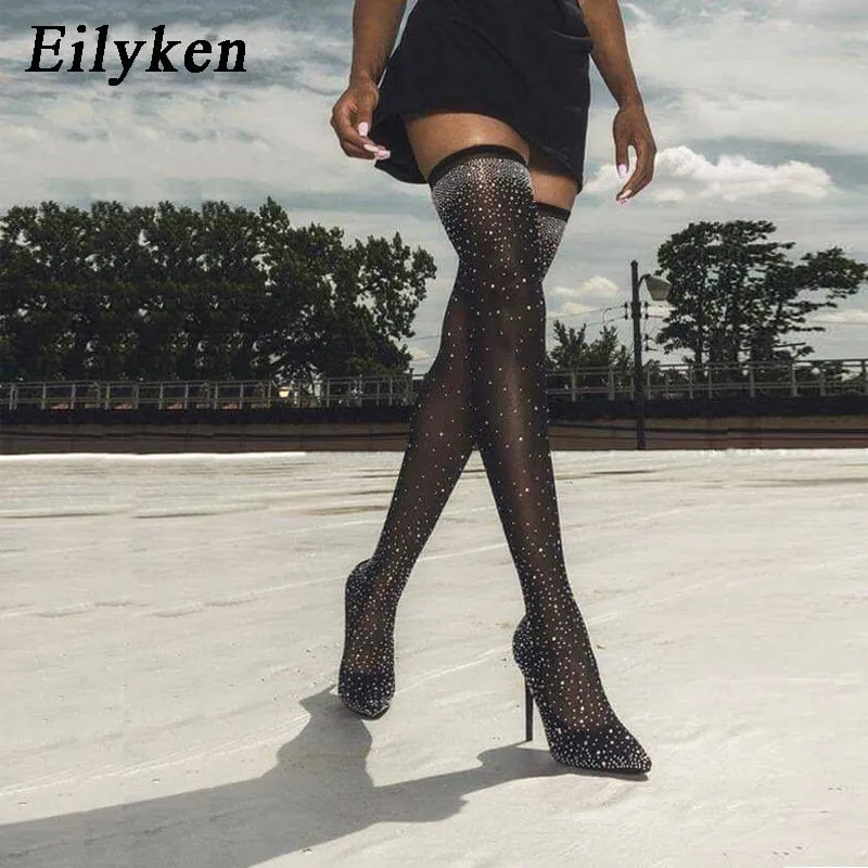 Crystal Stretch Fabric Sock Boots