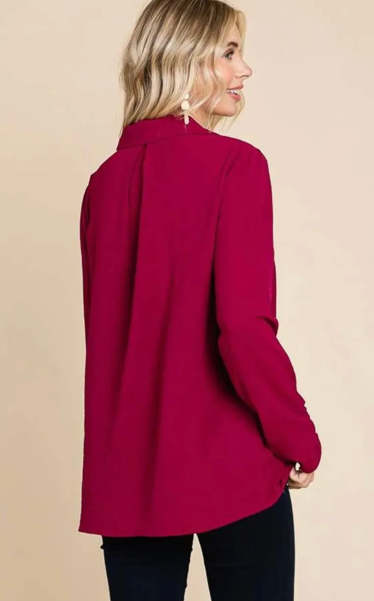 Curvy/Plus V-Neck Blouse in Black and in Red