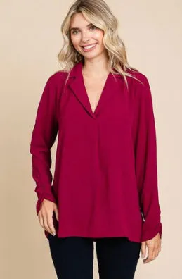 Curvy/Plus V-Neck Blouse in Black and in Red