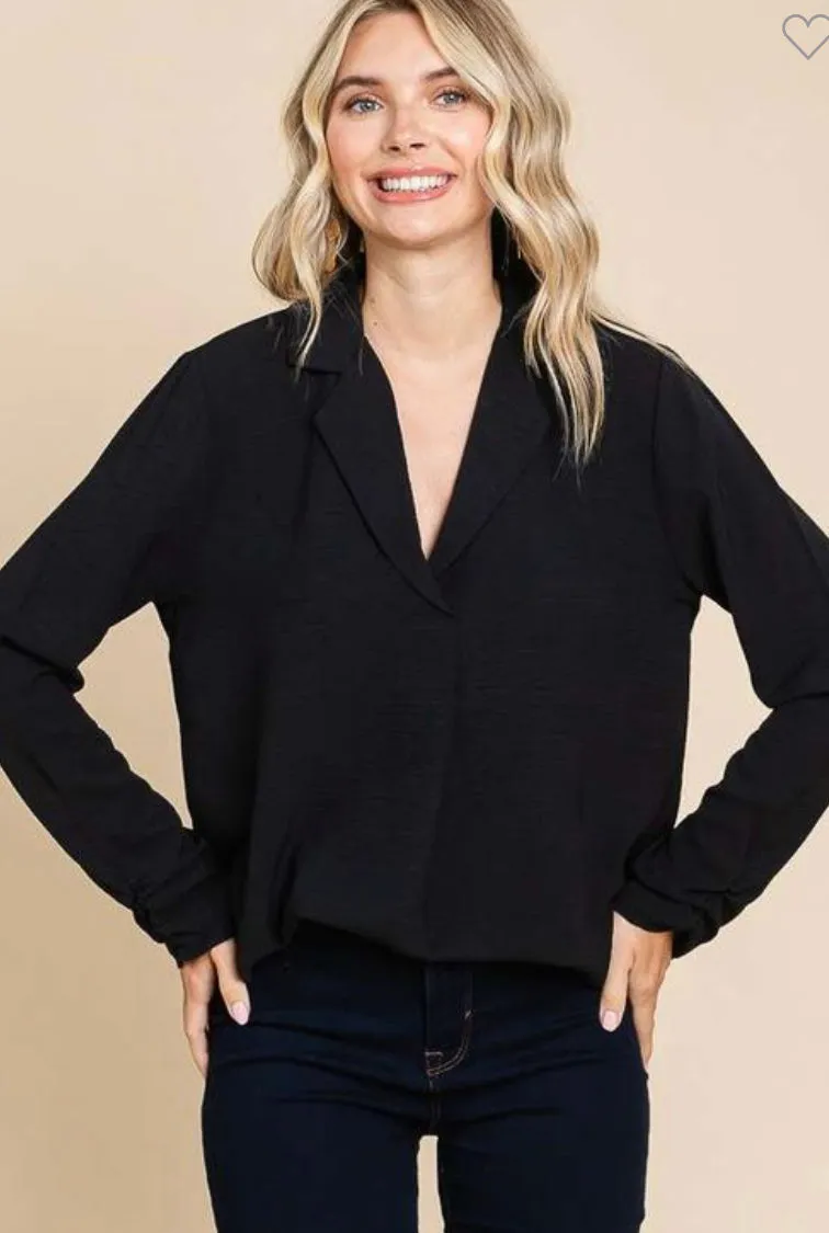 Curvy/Plus V-Neck Blouse in Black and in Red