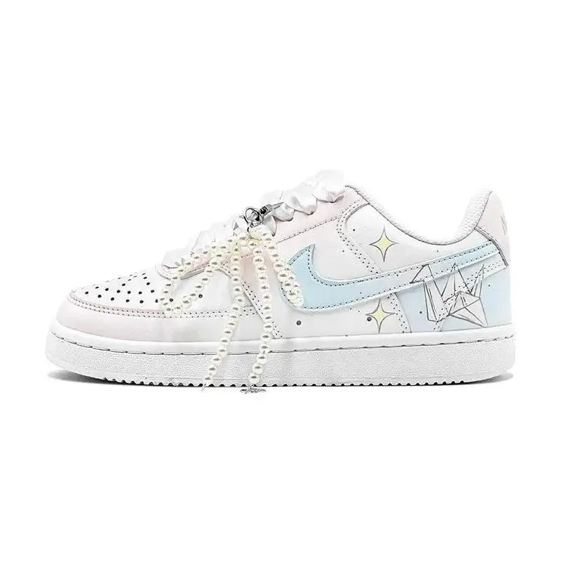 【Customize】Nike Court Vision 1 Skateboarding Shoes Women's Low-top Blue Sneakers shoes CD5434-100