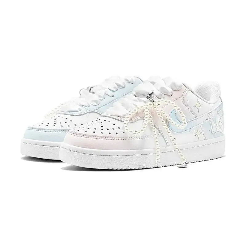 【Customize】Nike Court Vision 1 Skateboarding Shoes Women's Low-top Blue Sneakers shoes CD5434-100
