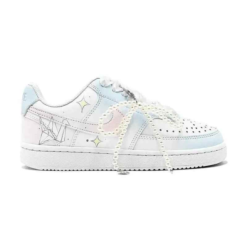 【Customize】Nike Court Vision 1 Skateboarding Shoes Women's Low-top Blue Sneakers shoes CD5434-100