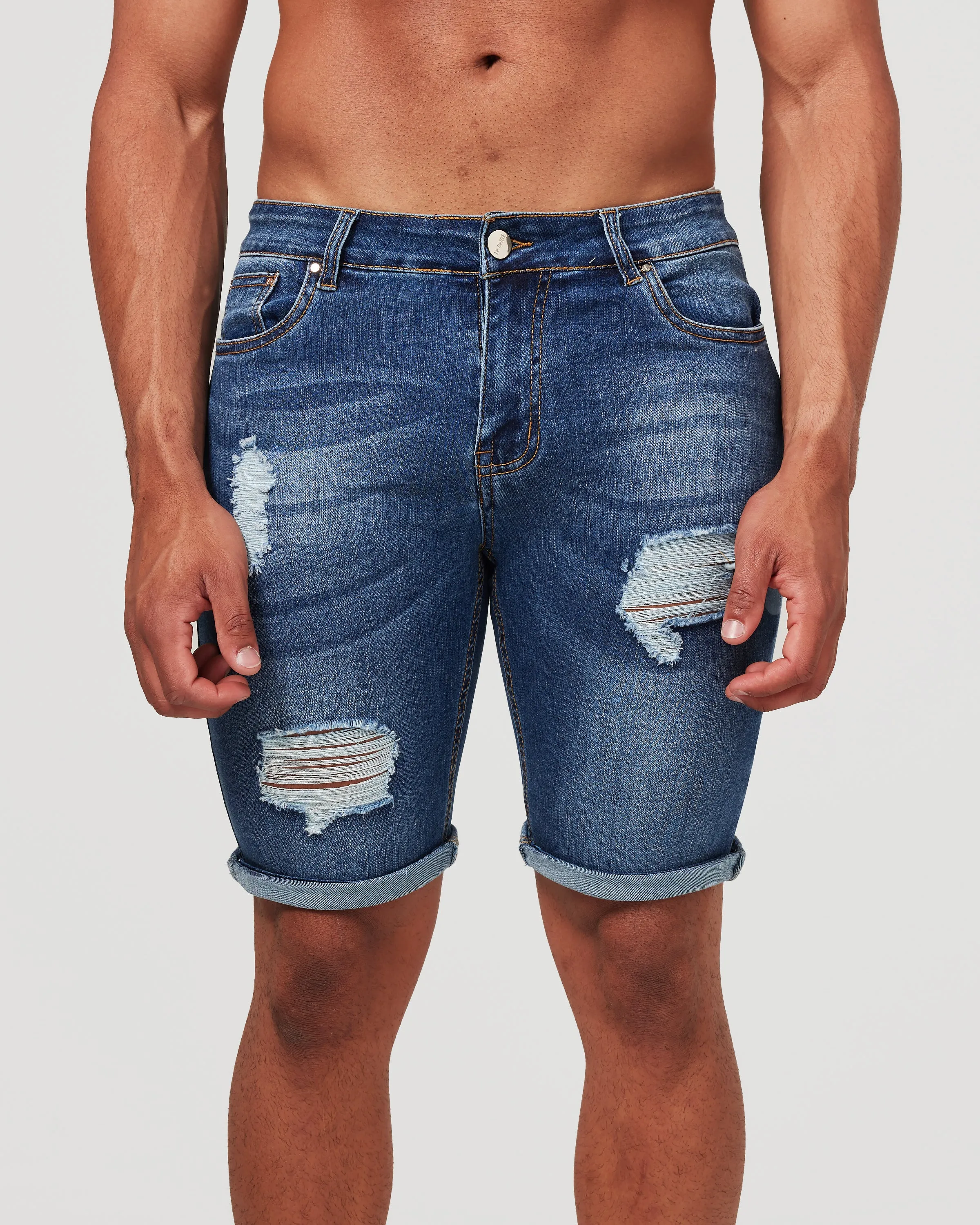 Dark Blue Ripped Denim Shorts